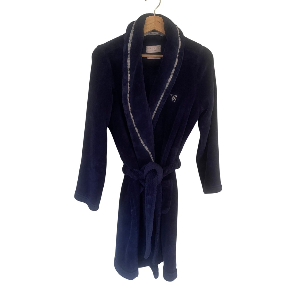 Victoria's Secret Navy Blue Plush Robe VS Logo Belted Size‎ S/P